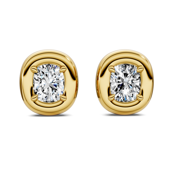 Cushion Cut Puffy Bezel Stud Earrings