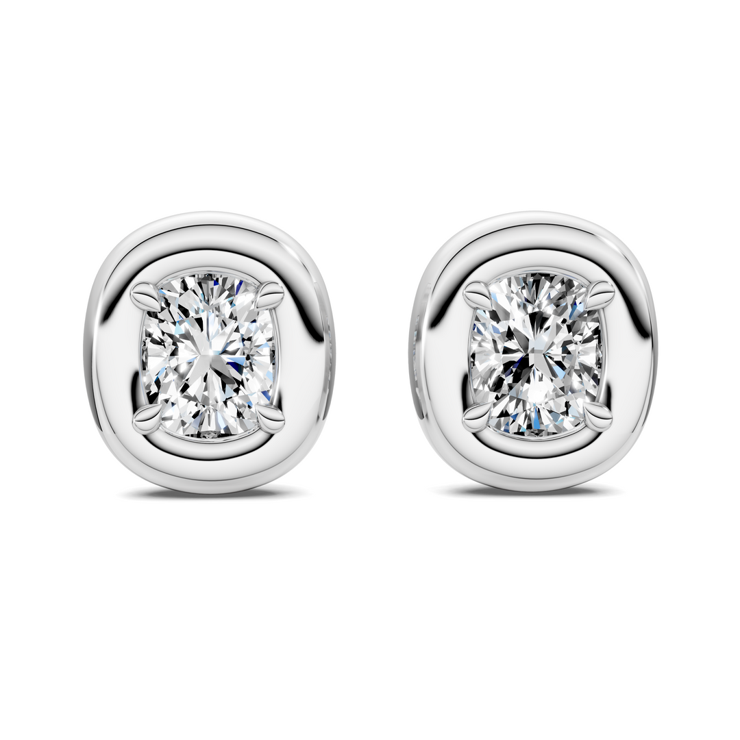 Cushion Cut Puffy Bezel Stud Earrings