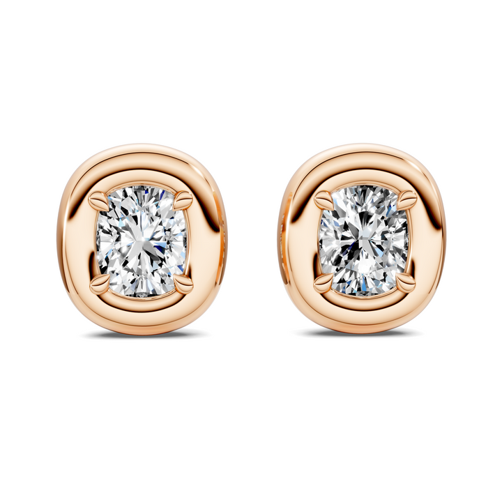 Cushion Cut Puffy Bezel Stud Earrings
