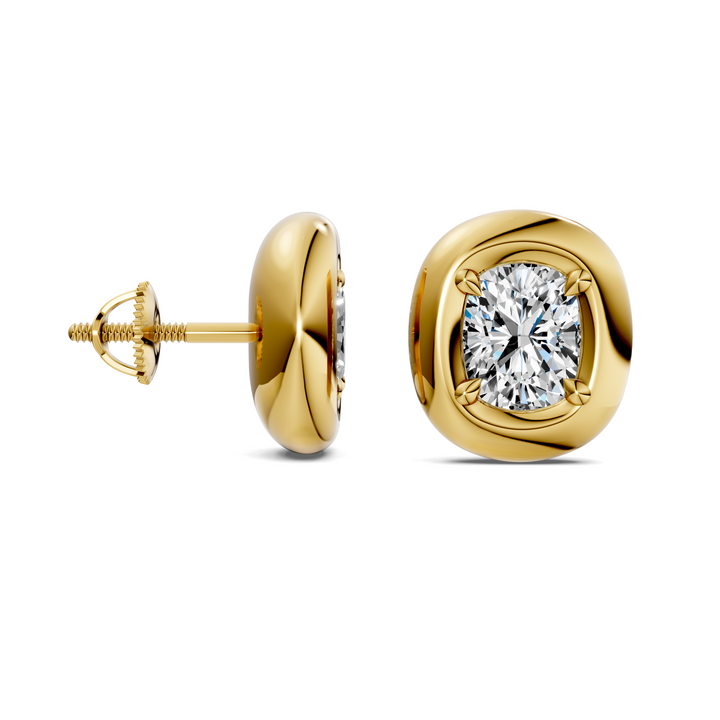Cushion Cut Puffy Bezel Stud Earrings