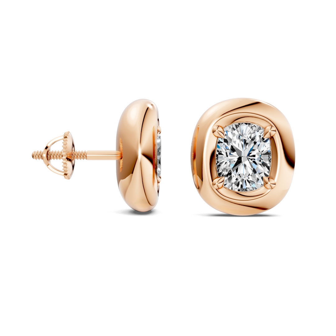 Cushion Cut Puffy Bezel Stud Earrings