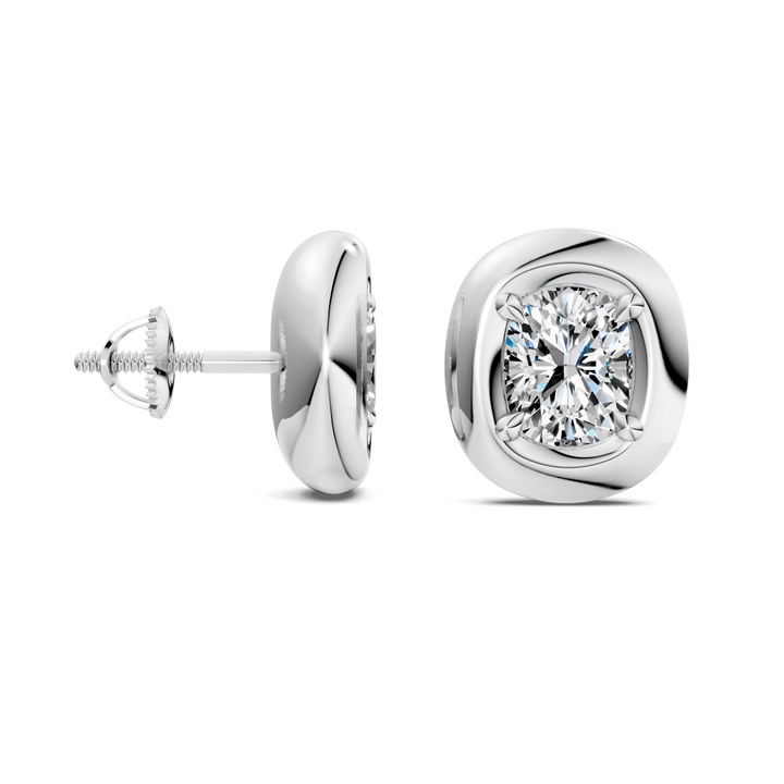 Cushion Cut Puffy Bezel Stud Earrings