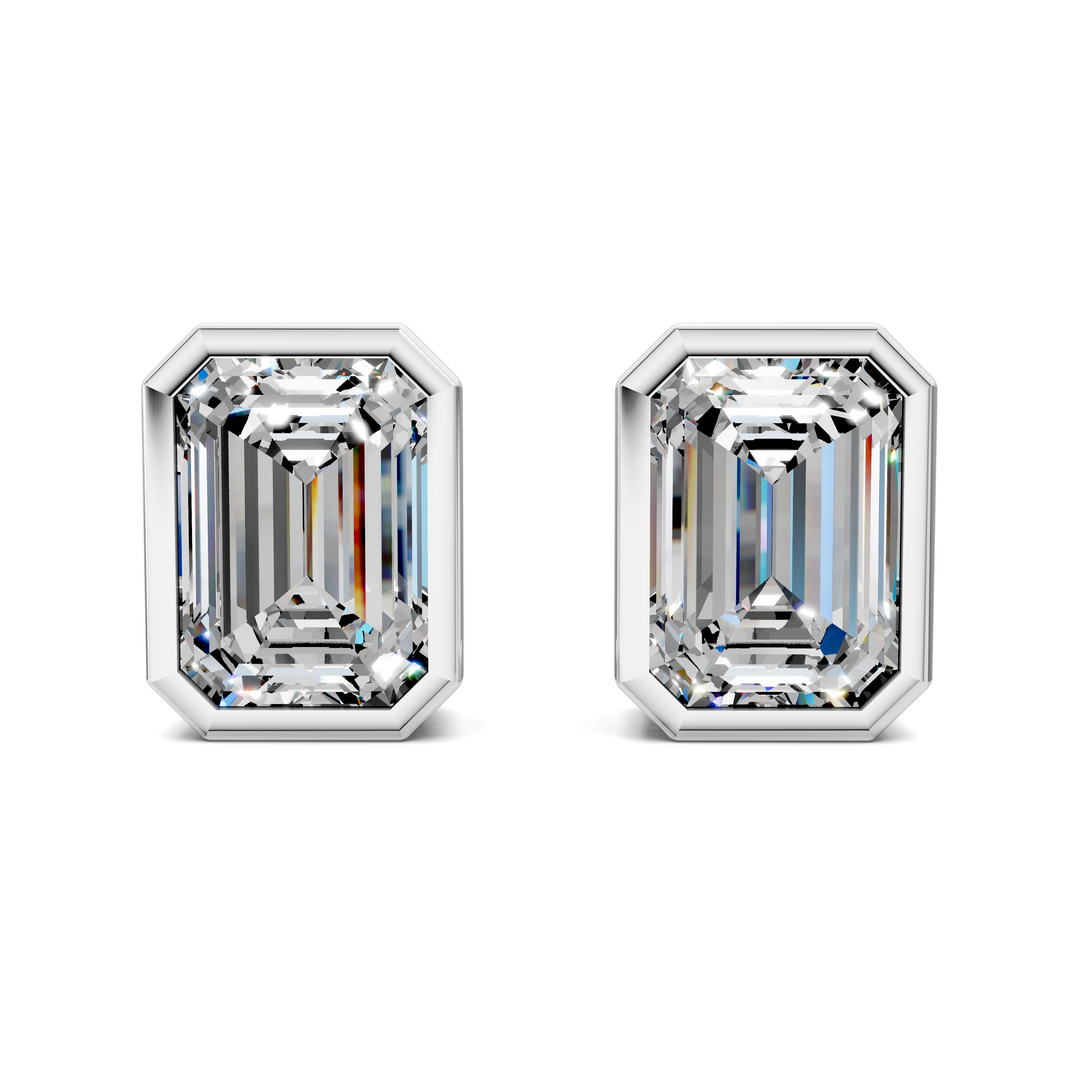 Emerald Cut Lab Diamond Bezel Stud Earrings