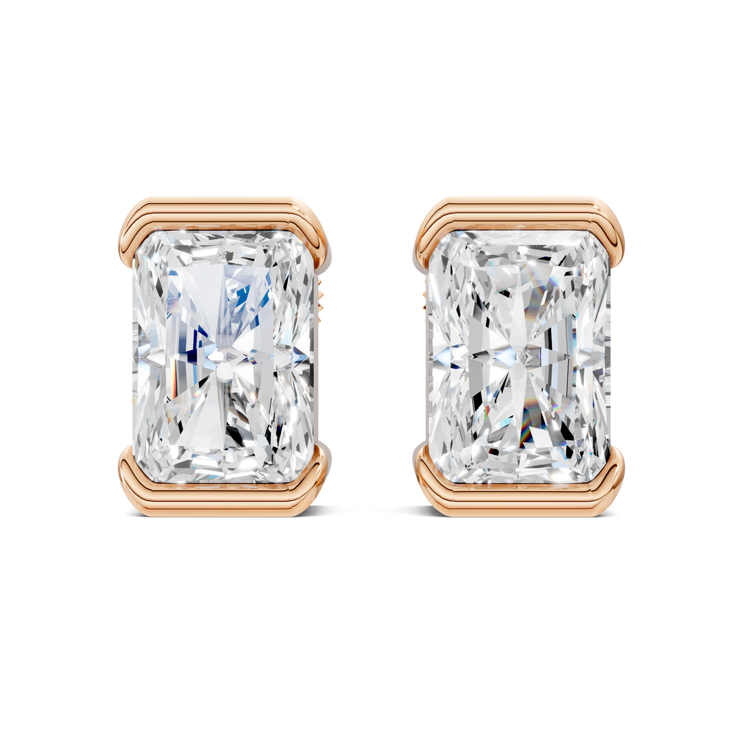 Radiant Cut Half Bezel Stud Earrings