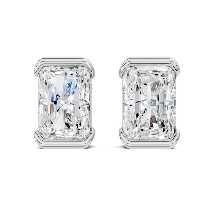 Radiant Cut Half Bezel Stud Earrings