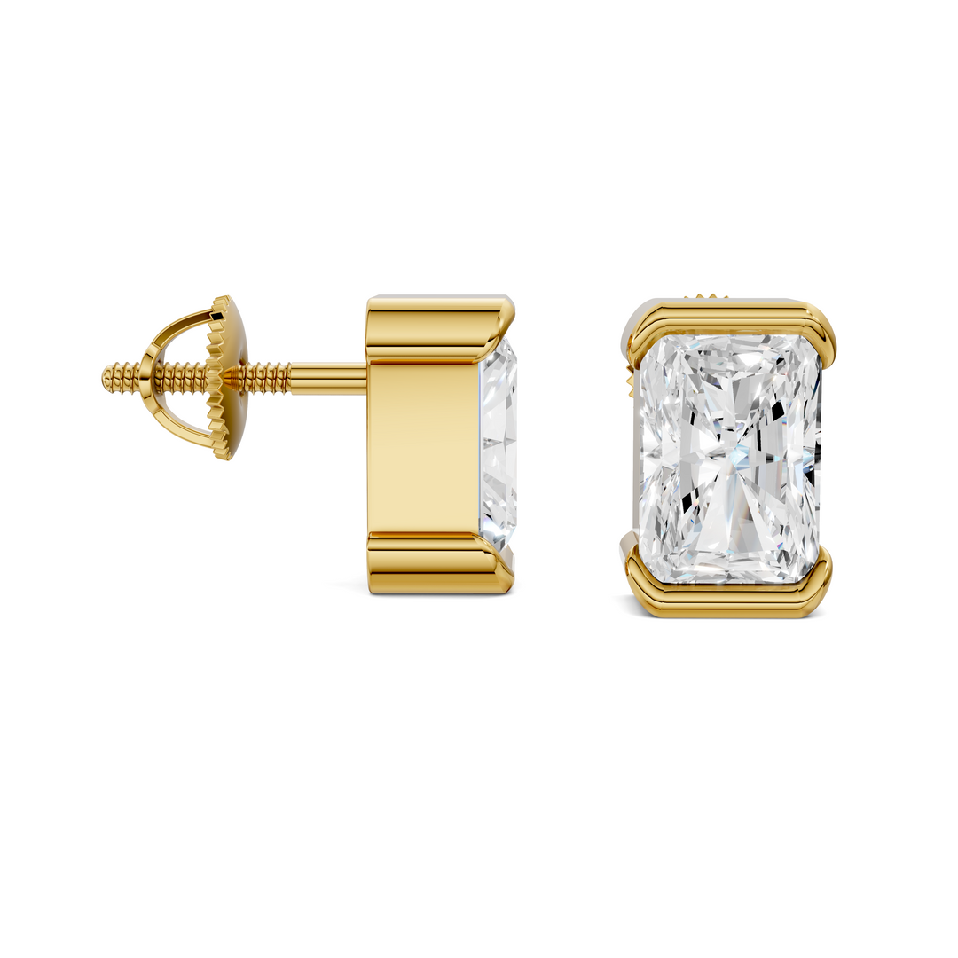 Radiant Cut Half Bezel Stud Earrings