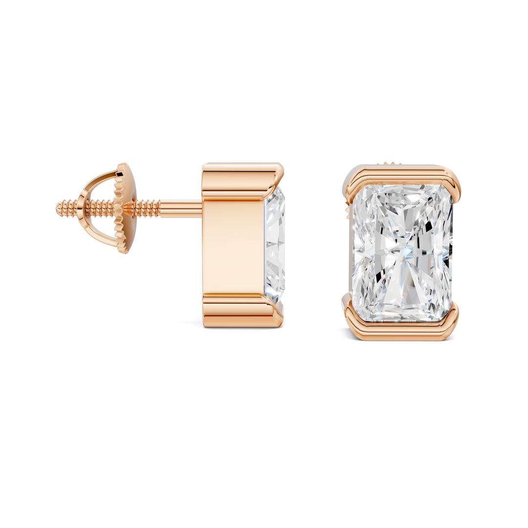 Radiant Cut Half Bezel Stud Earrings