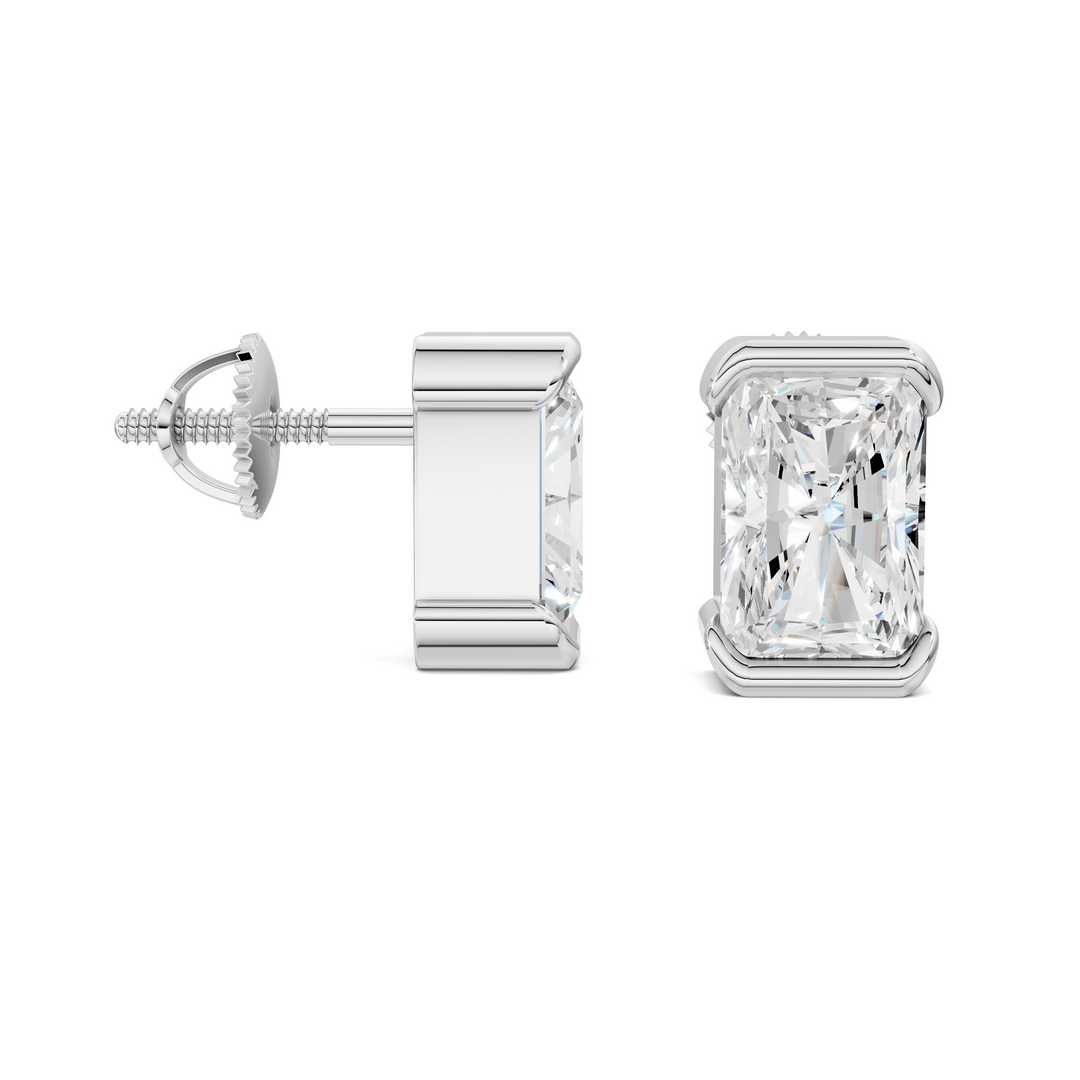 Radiant Cut Half Bezel Stud Earrings