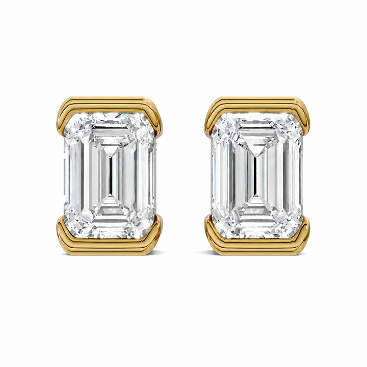 Emerald Cut Half Bezel Stud Earrings