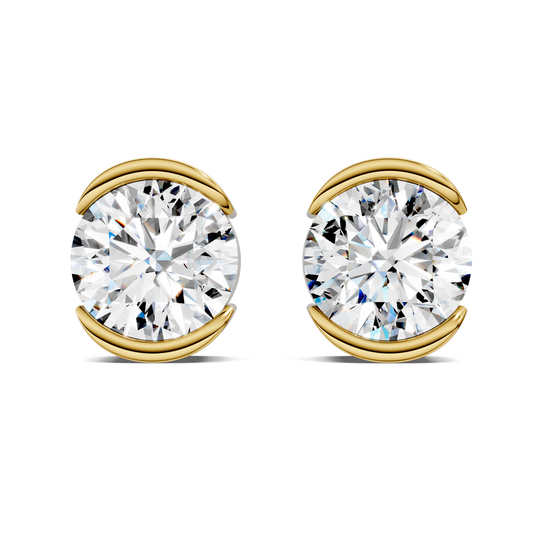 Round Cut Half Bezel Stud Earrings