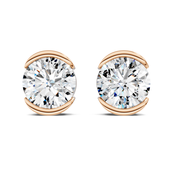 Round Cut Half Bezel Stud Earrings