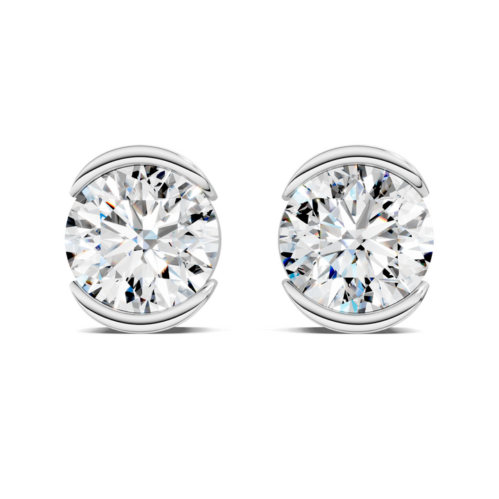 Round Cut Half Bezel Stud Earrings