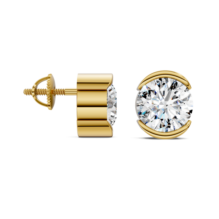 Round Cut Half Bezel Stud Earrings