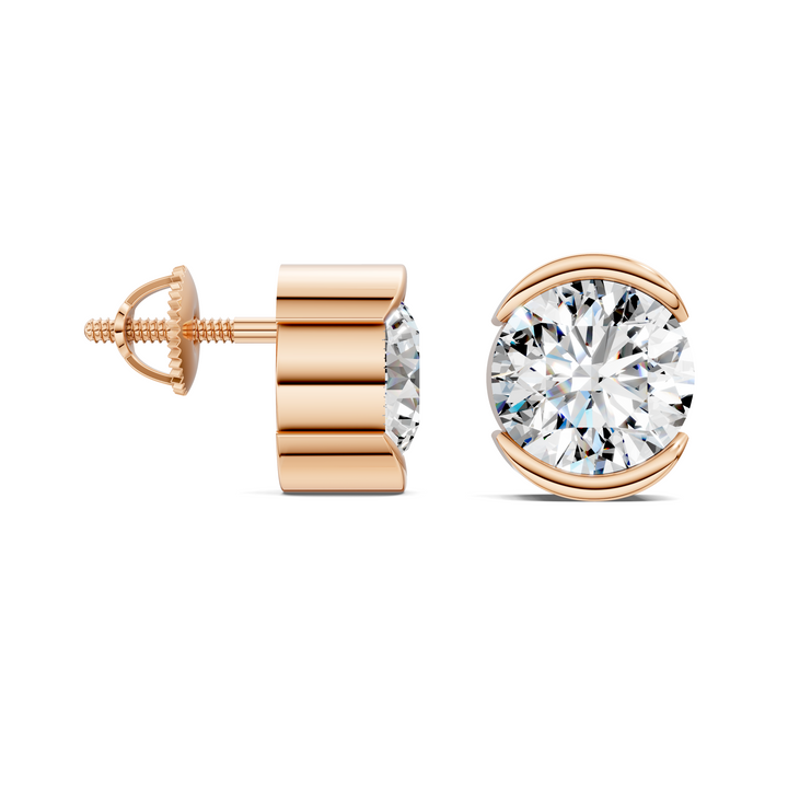 Round Cut Half Bezel Stud Earrings