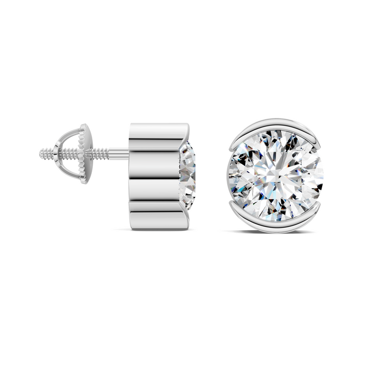 Round Cut Half Bezel Stud Earrings