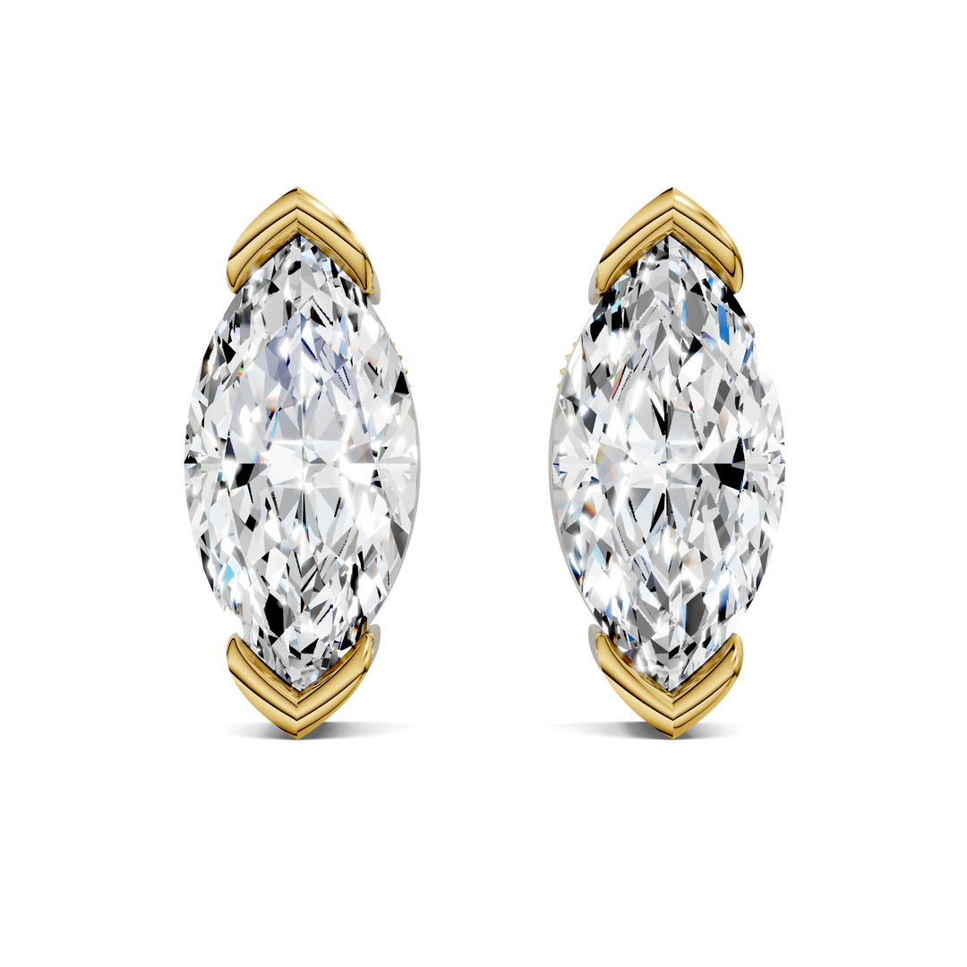 Marquise Cut Half Bezel Stud Earrings