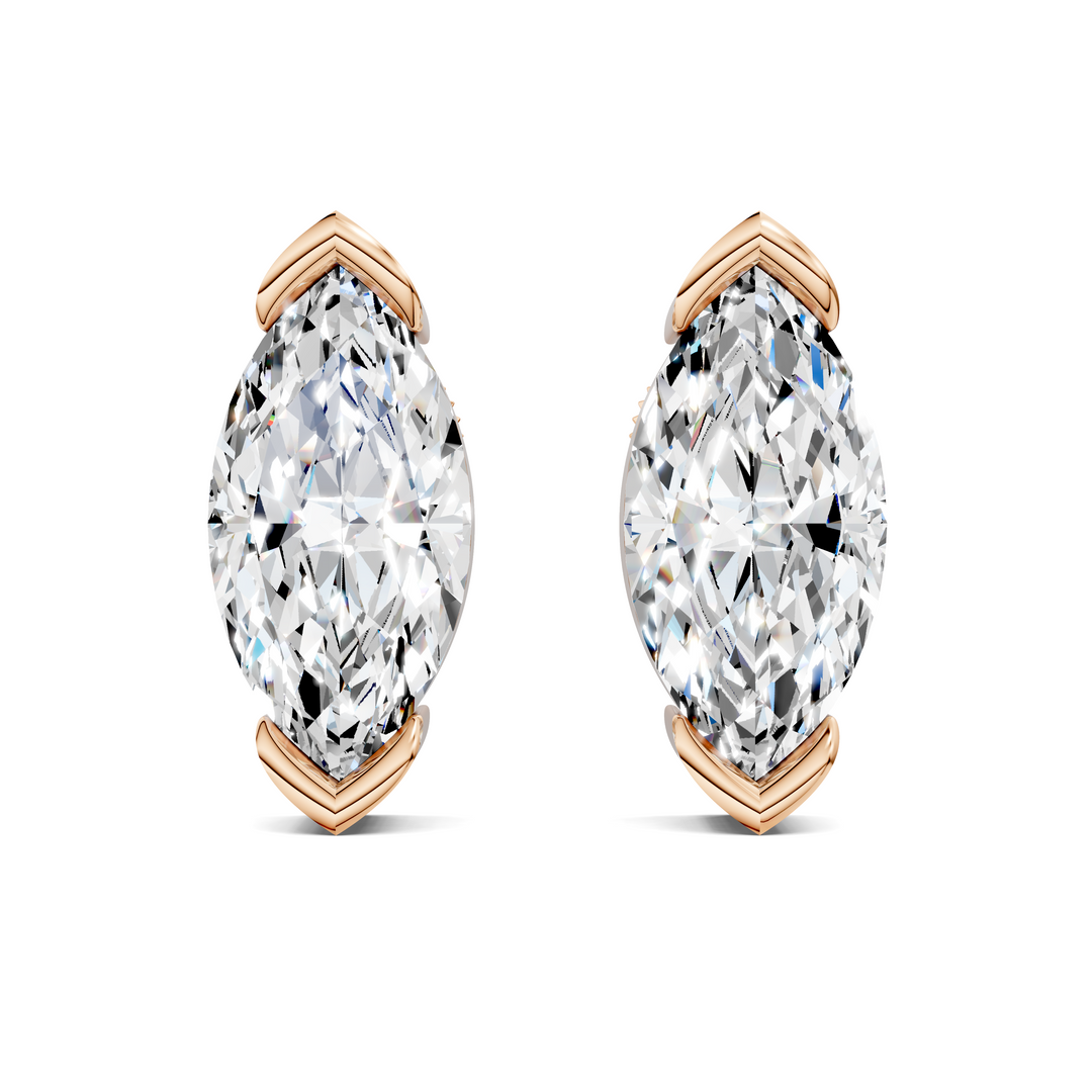 Marquise Cut Half Bezel Stud Earrings