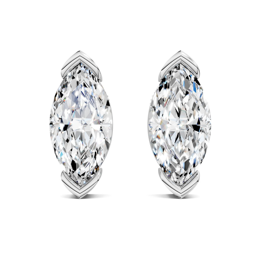 Marquise Cut Half Bezel Stud Earrings