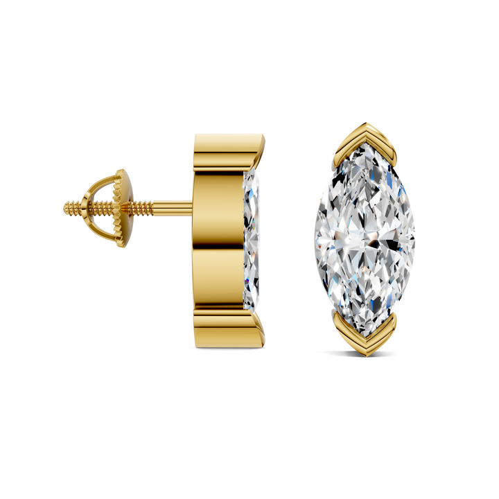 Marquise Cut Half Bezel Stud Earrings