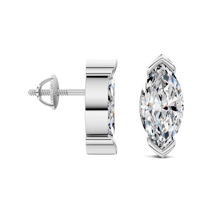 Marquise Cut Half Bezel Stud Earrings