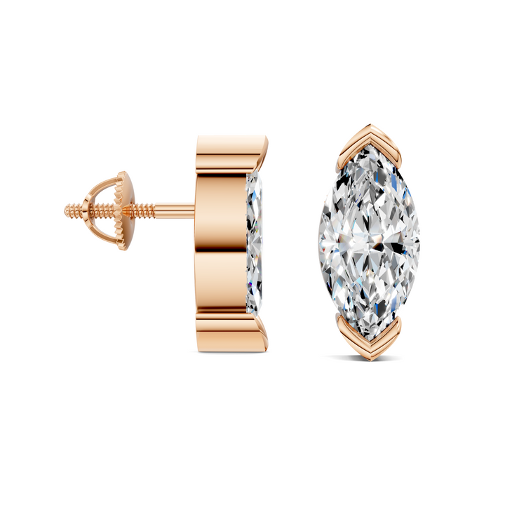 Marquise Cut Half Bezel Stud Earrings