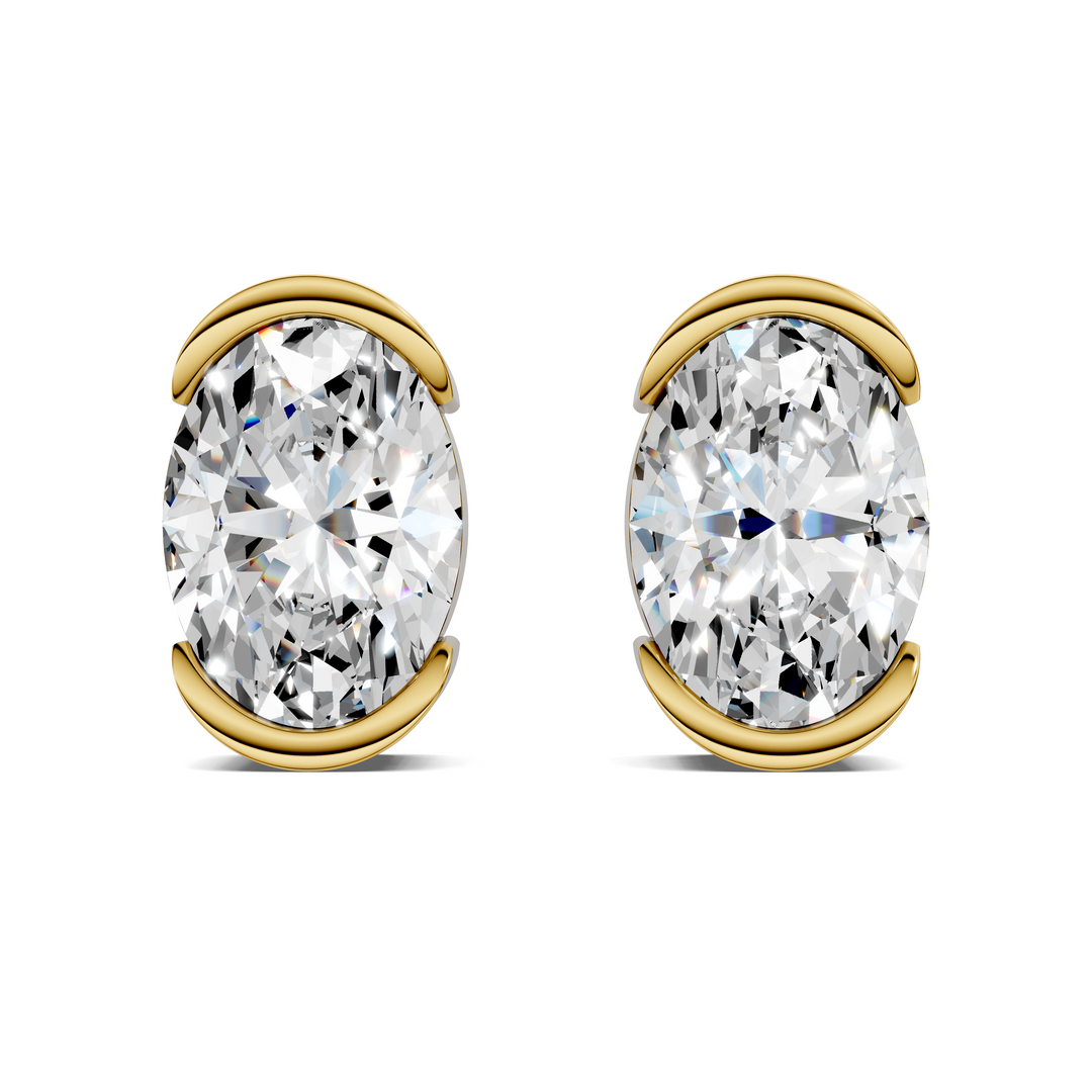 Oval Cut Half Bezel Stud Earrings