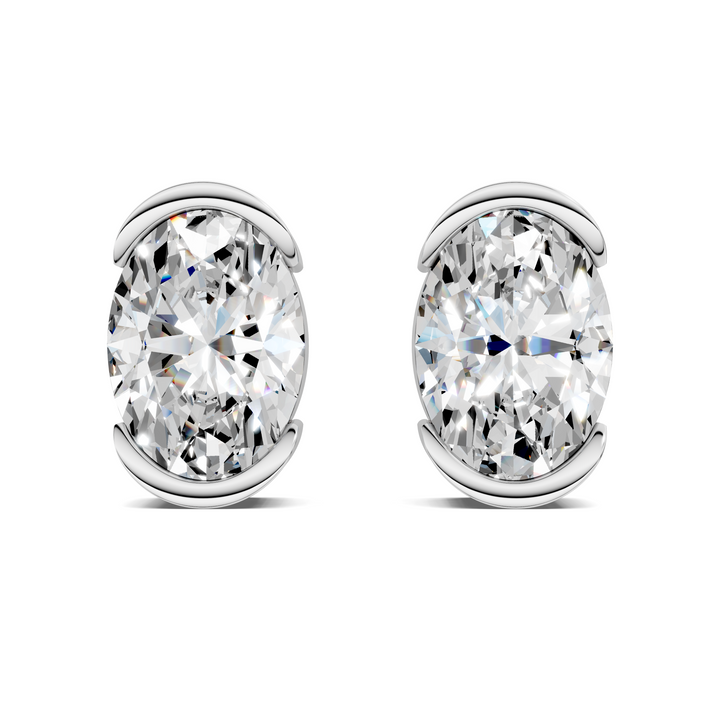 Oval Cut Half Bezel Stud Earrings