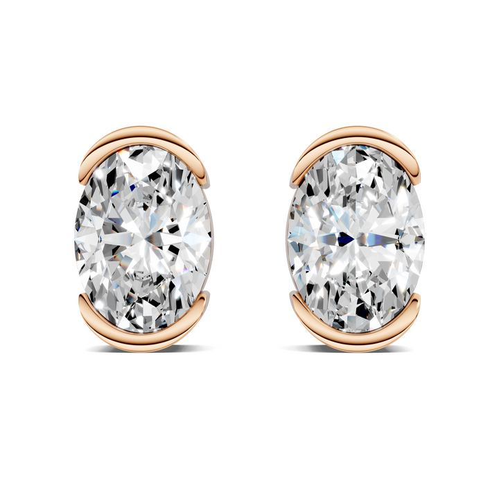 Oval Cut Half Bezel Stud Earrings