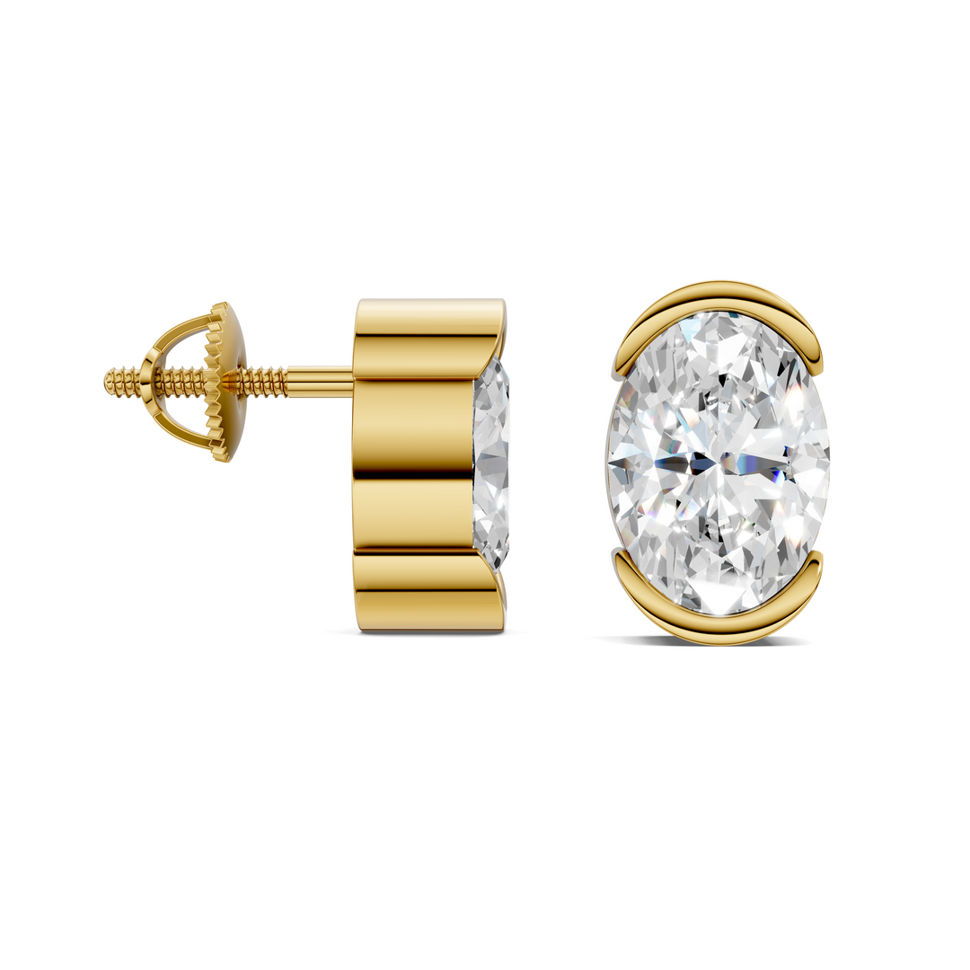 Oval Cut Half Bezel Stud Earrings