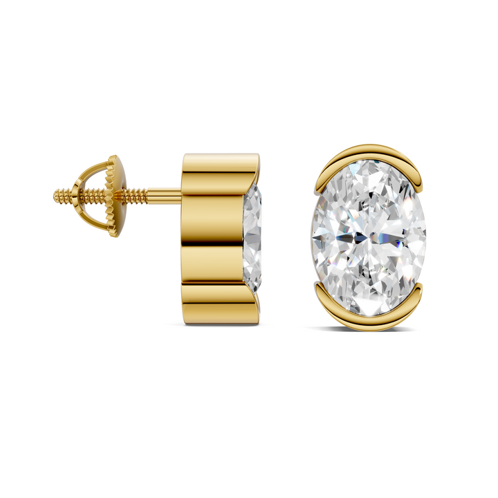 Oval Cut Half Bezel Stud Earrings