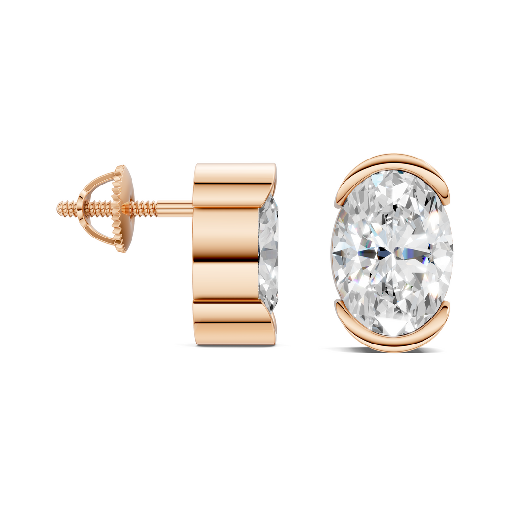 Oval Cut Half Bezel Stud Earrings