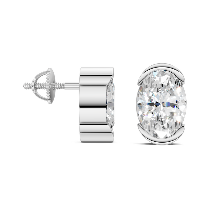 Oval Cut Half Bezel Stud Earrings