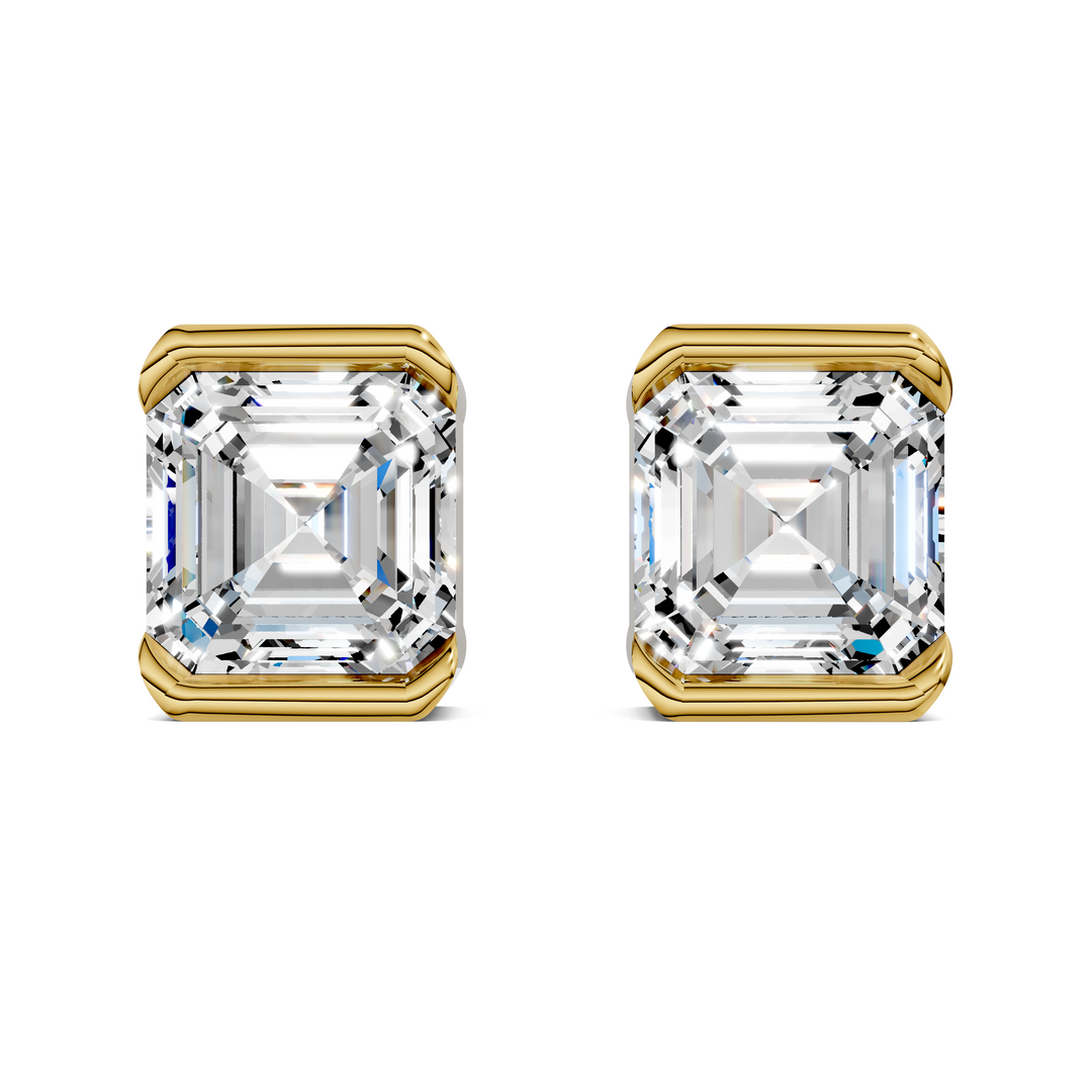 Asscher Cut Half Bezel Stud Earrings