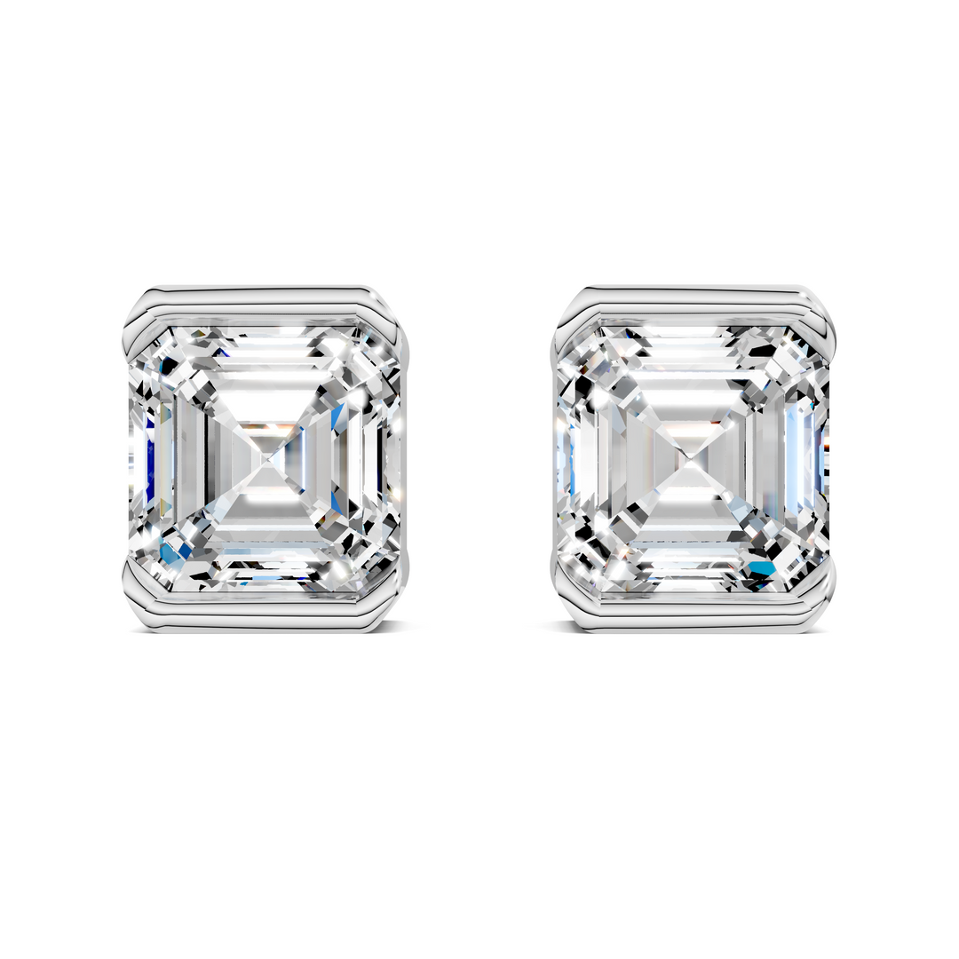 Asscher Cut Half Bezel Stud Earrings