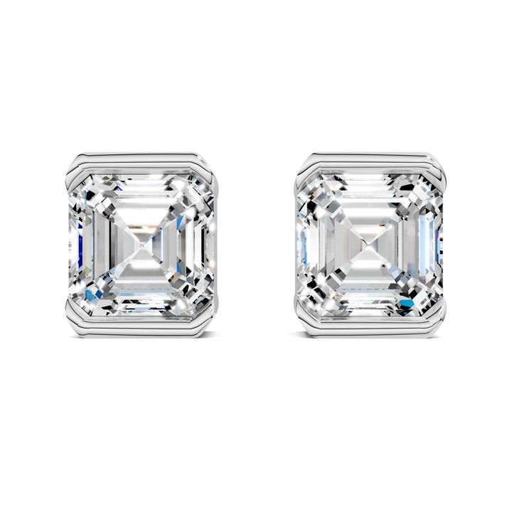 Asscher Cut Half Bezel Stud Earrings
