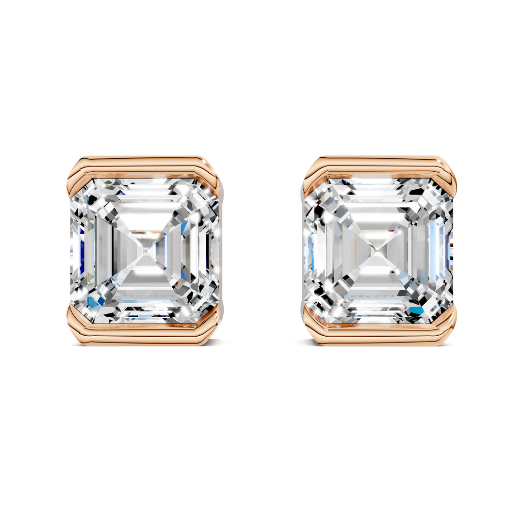 Asscher Cut Half Bezel Stud Earrings