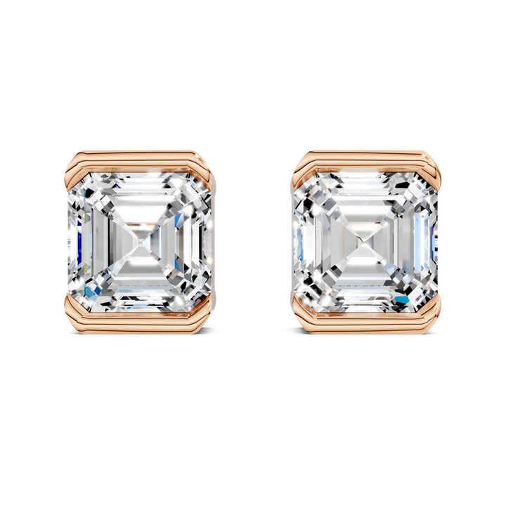 Asscher Cut Half Bezel Stud Earrings