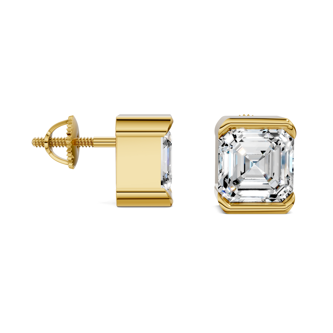 Asscher Cut Half Bezel Stud Earrings