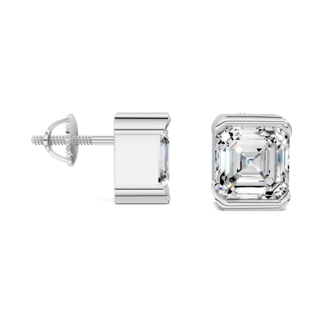 Asscher Cut Half Bezel Stud Earrings