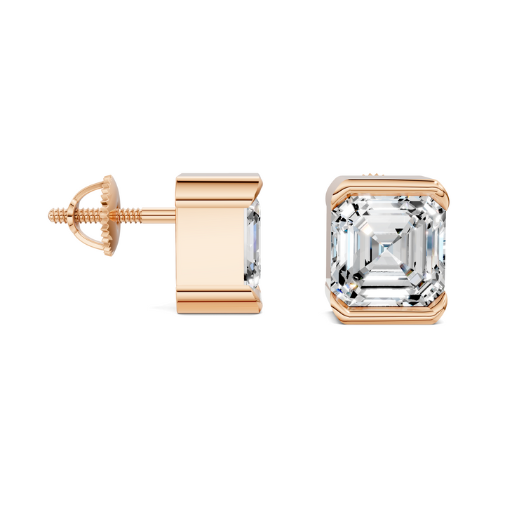 Asscher Cut Half Bezel Stud Earrings