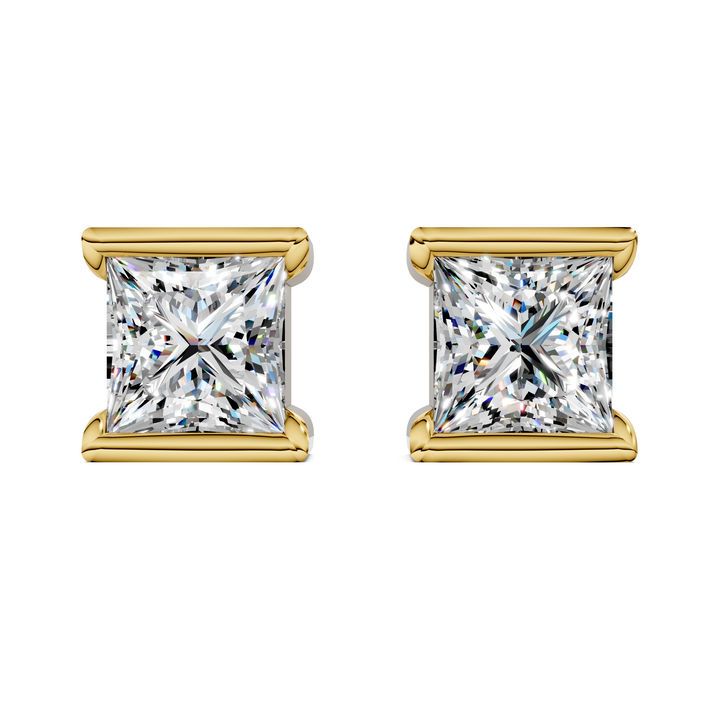 Princess Cut Half Bezel Stud Earrings