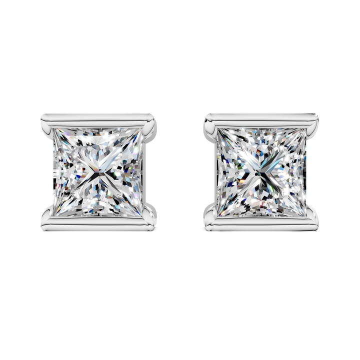 Princess Cut Half Bezel Stud Earrings