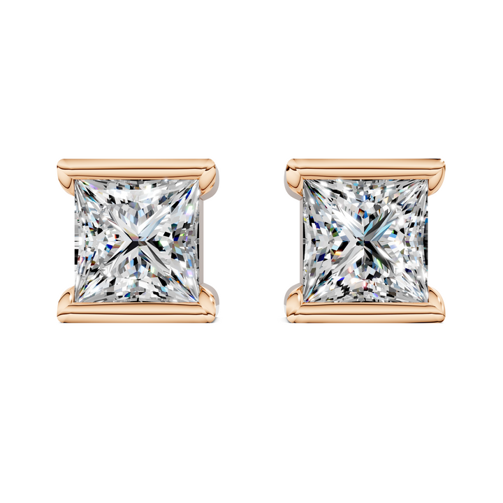 Princess Cut Half Bezel Stud Earrings