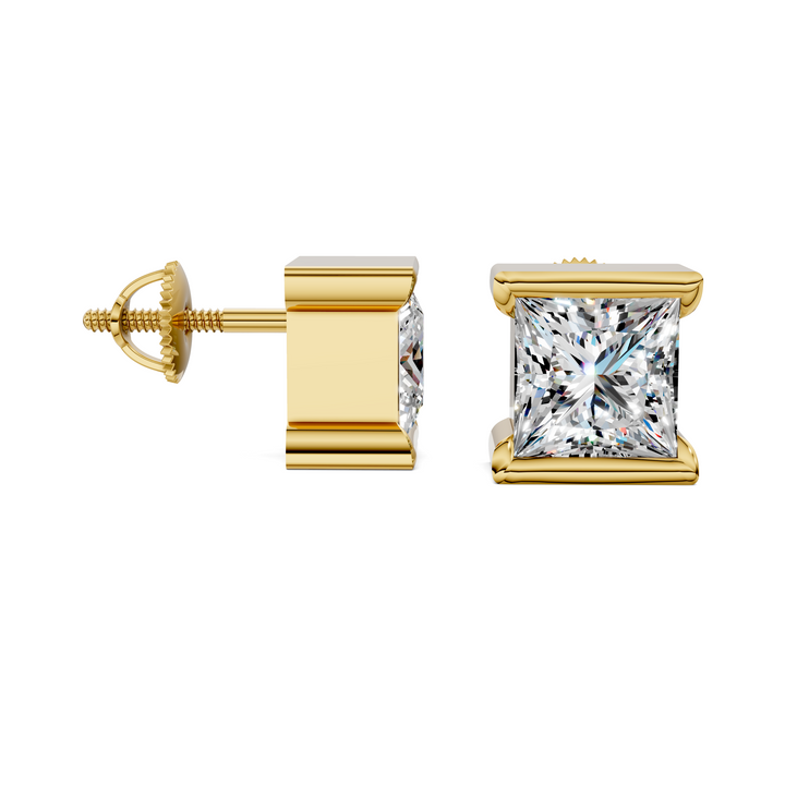 Princess Cut Half Bezel Stud Earrings