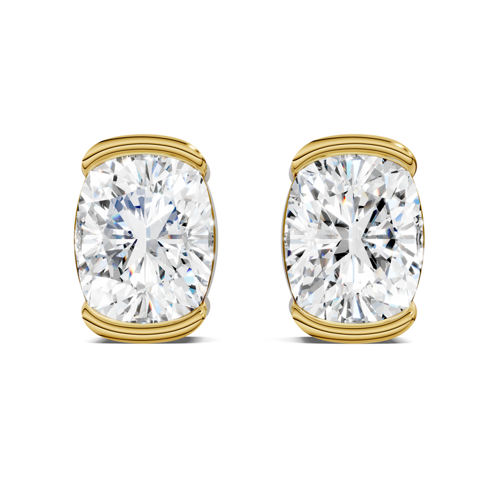 Cushion Cut Half Bezel Stud Earrings
