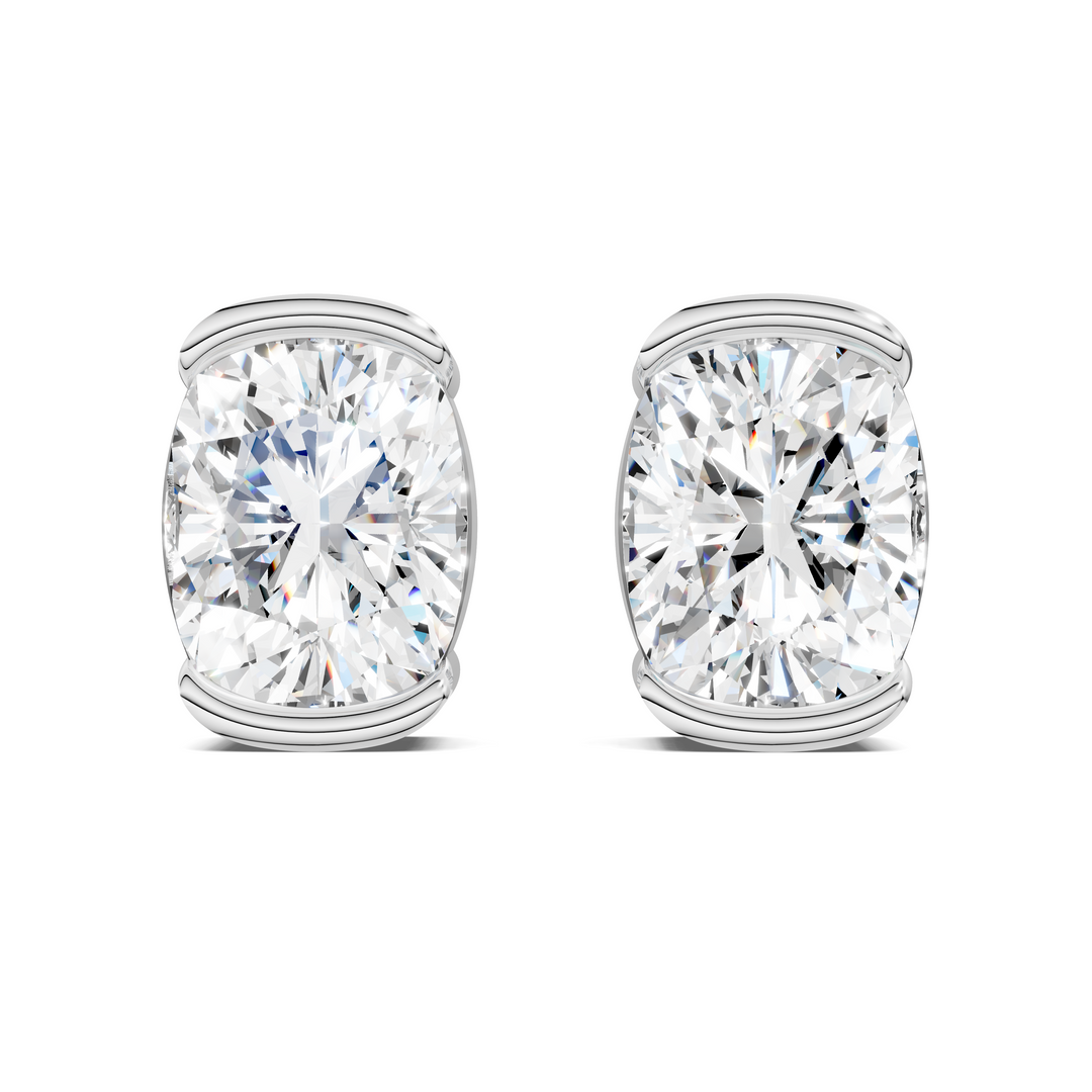 Cushion Cut Half Bezel Stud Earrings