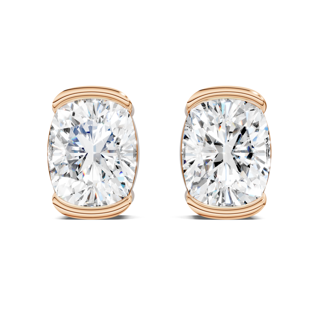 Cushion Cut Half Bezel Stud Earrings