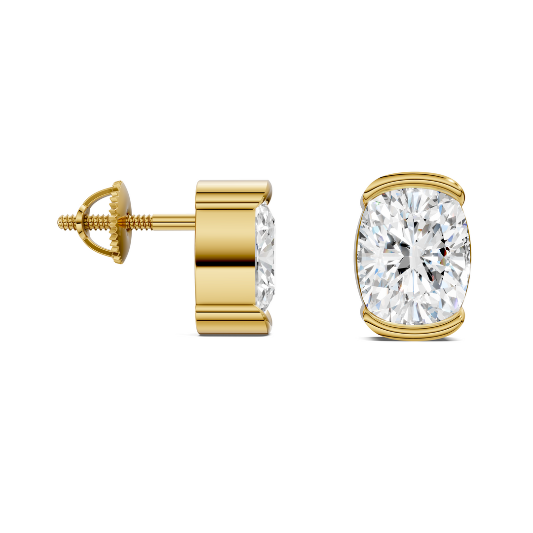 Cushion Cut Half Bezel Stud Earrings