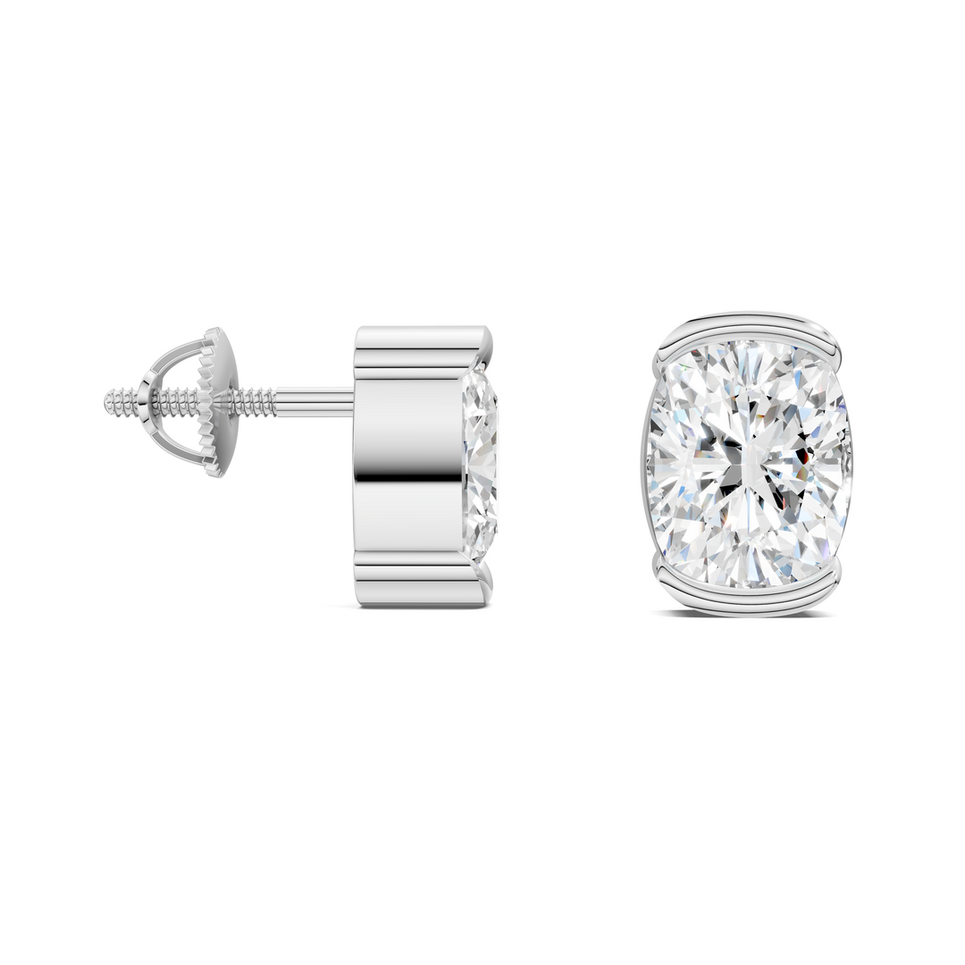 Cushion Cut Half Bezel Stud Earrings