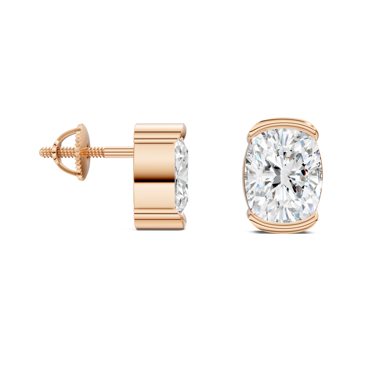 Cushion Cut Half Bezel Stud Earrings